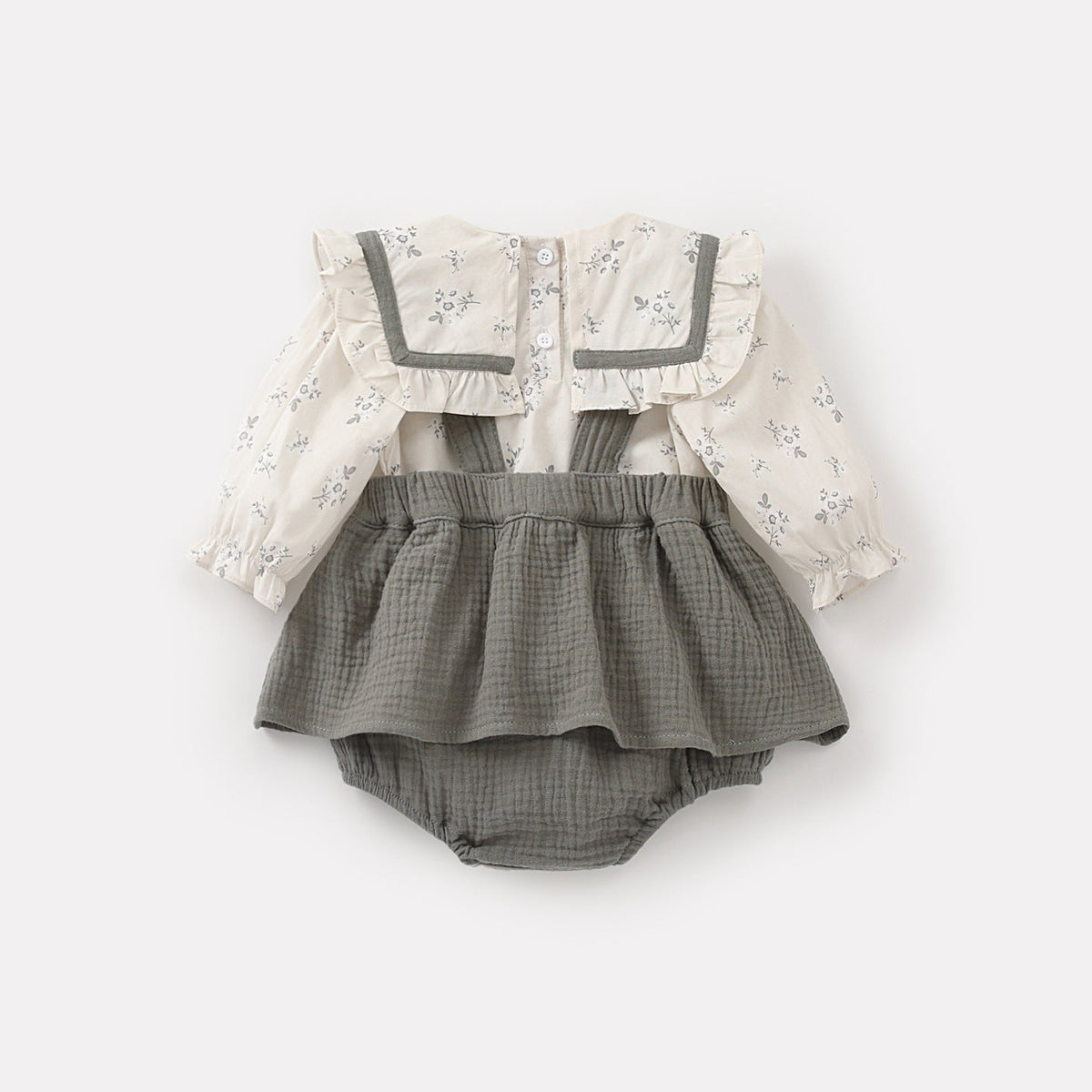 Floral Overalls Set Girl Baby Charming Doll Shirt Romper Two-Piece Set
