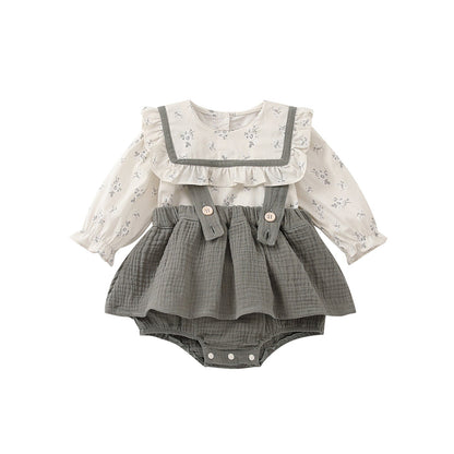 Floral Overalls Set Girl Baby Charming Doll Shirt Romper Two-Piece Set