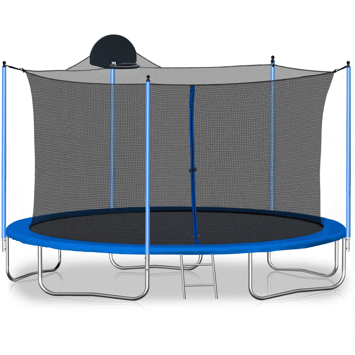 12FT Blue Kids Trampoline with Safety Enclosure Net, Basketball Hoop and Ladder – 130 lb Capacity
