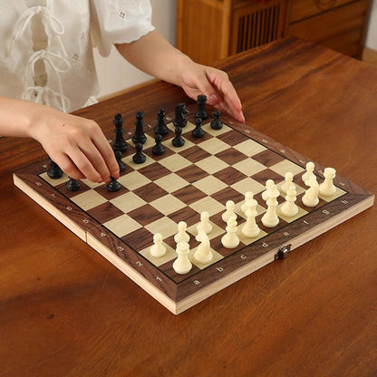 39CM Foldable Wooden Magnetic Chess Set with PVC Pieces for Kids and Beginners