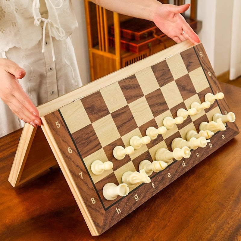 39CM Foldable Wooden Magnetic Chess Set with PVC Pieces for Kids and Beginners