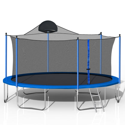 14FT Backyard Trampoline with Basketball Hoop, Safety Enclosure and Ladder