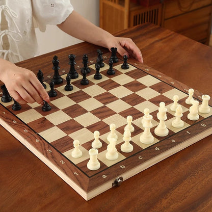 39CM Foldable Wooden Magnetic Chess Set with PVC Pieces for Kids and Beginners