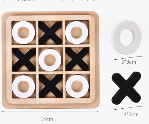 Wooden X and O Strategy Board Game for Kids – 14CM Educational Puzzle Toy