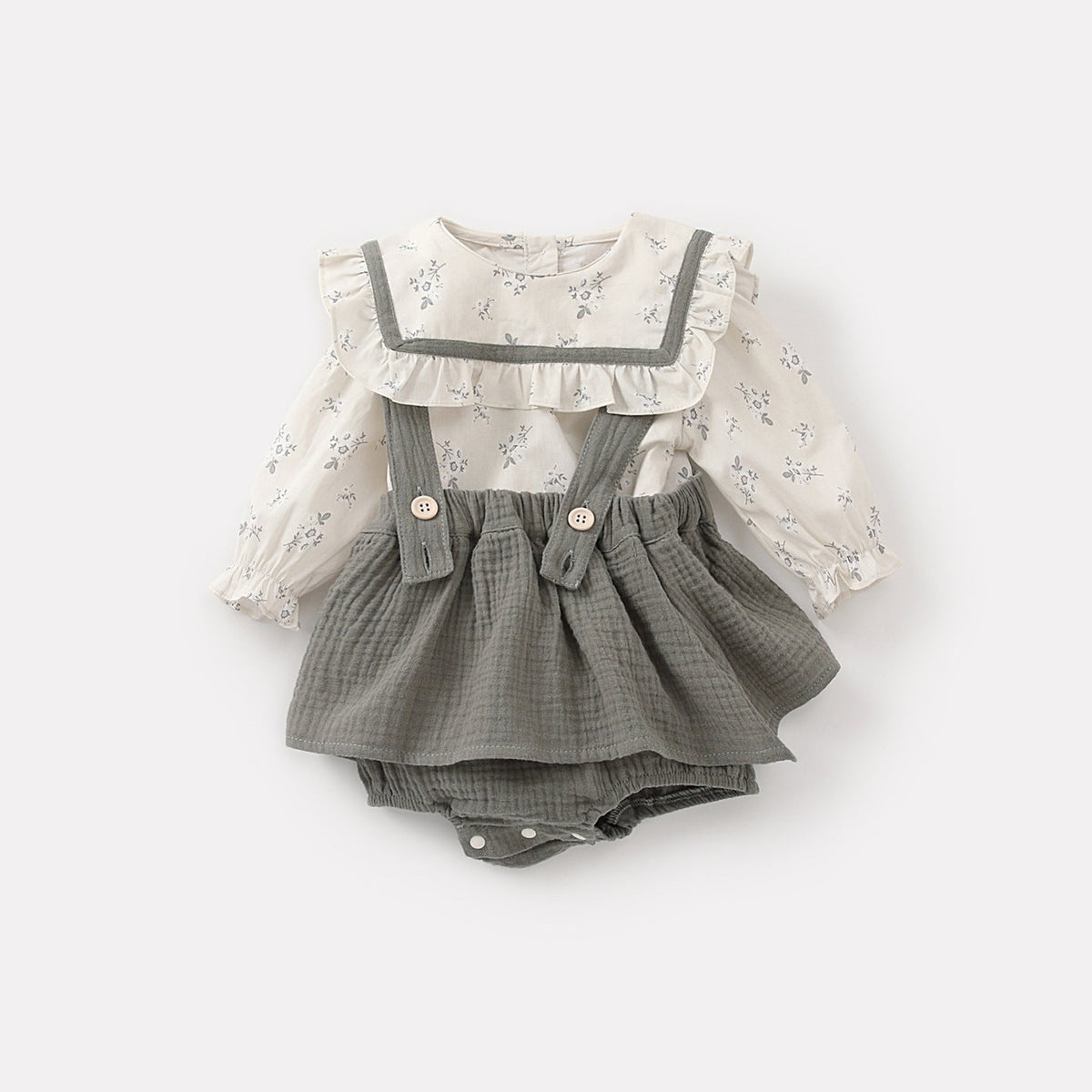 Floral Overalls Set Girl Baby Charming Doll Shirt Romper Two-Piece Set