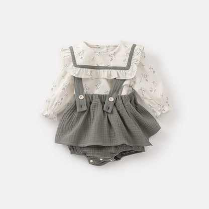 Floral Overalls Set Girl Baby Charming Doll Shirt Romper Two-Piece Set