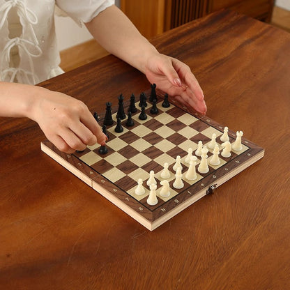 39CM Foldable Wooden Magnetic Chess Set with PVC Pieces for Kids and Beginners