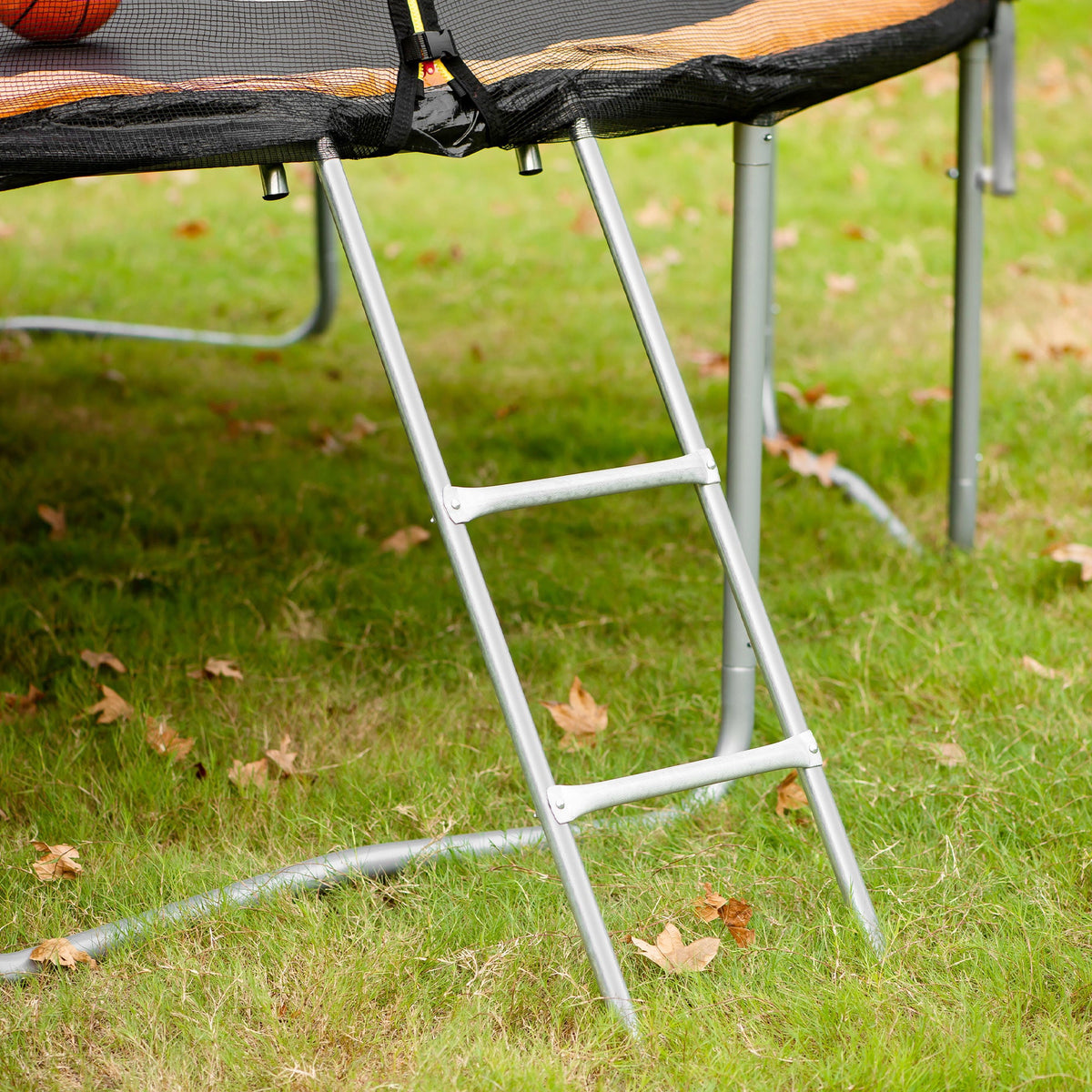 14FT Orange Powder-Coated Trampoline with Outer Safety Enclosure, Basketball Hoop, Ladder and Inflator