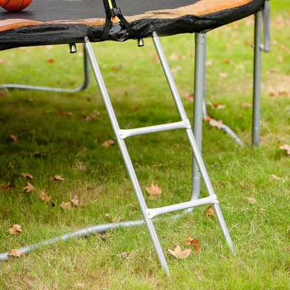 14FT Orange Powder-Coated Trampoline with Outer Safety Enclosure, Basketball Hoop, Ladder and Inflator