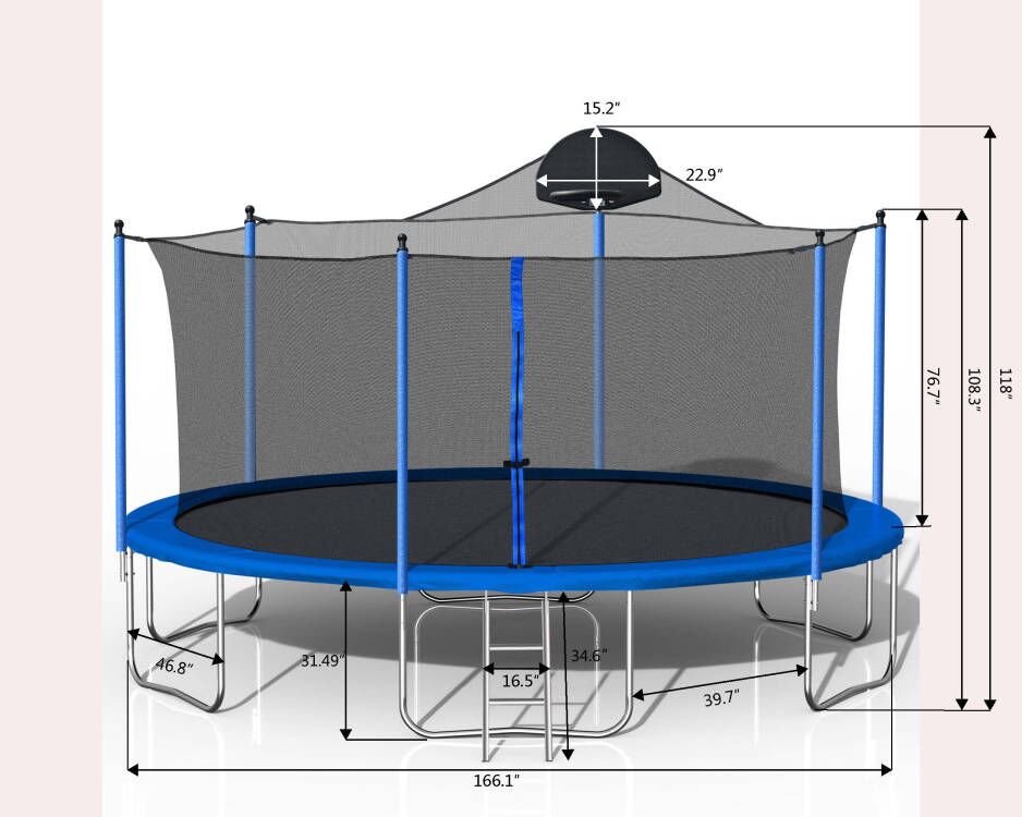 14FT Backyard Trampoline with Basketball Hoop, Safety Enclosure and Ladder