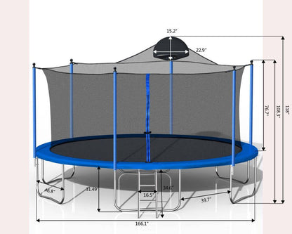 14FT Backyard Trampoline with Basketball Hoop, Safety Enclosure and Ladder