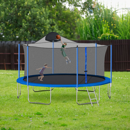 14FT Backyard Trampoline with Basketball Hoop, Safety Enclosure and Ladder