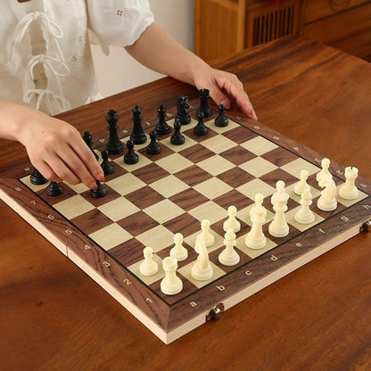 39CM Foldable Wooden Magnetic Chess Set with PVC Pieces for Kids and Beginners