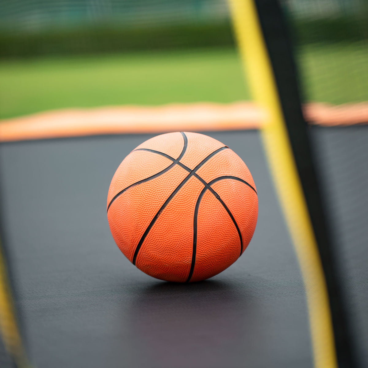 14FT Orange Powder-Coated Trampoline with Outer Safety Enclosure, Basketball Hoop, Ladder and Inflator